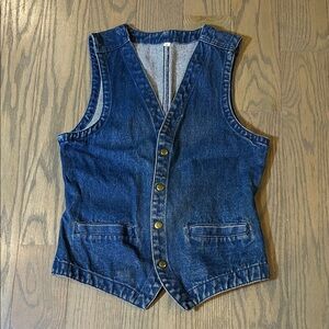 Vintage Women’s Denim Vest - Dark Blue Button-Front